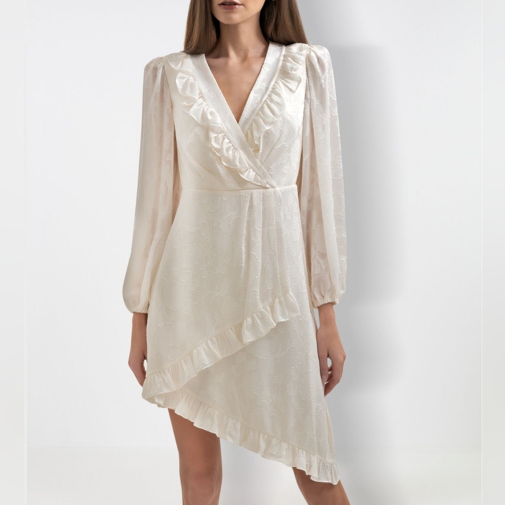NWT BcbgMaxazria Wrap Ruffle long sleeve mini dress 2